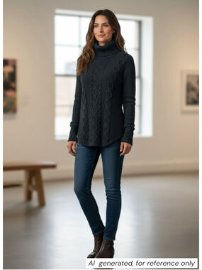 L.L. BEAN Cable Knit Turtleneck Sweater, Classic Casual, Sz XS